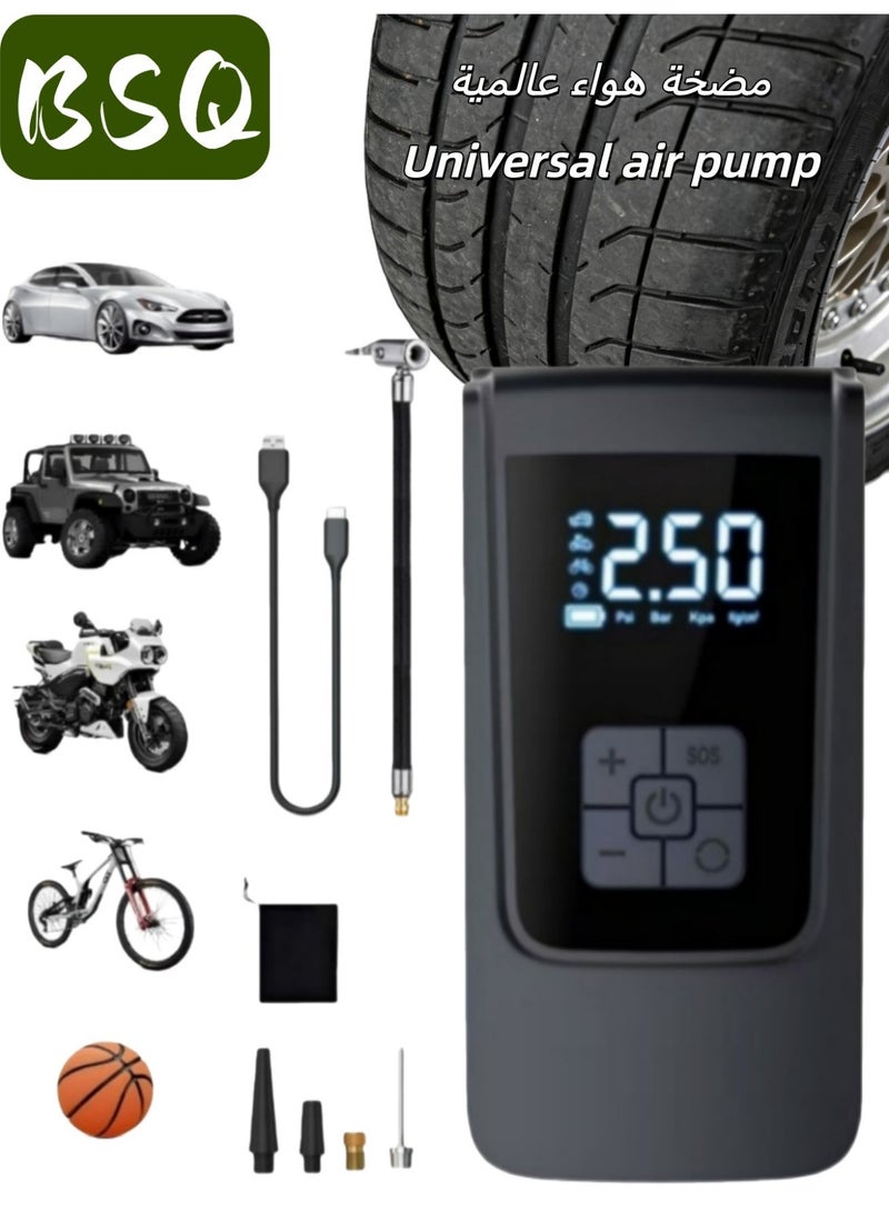 BSQ Emergency Air Pump|Digital Car Tire Inflator | tyre pump | air pump digital | Portable Tire Inflator | pump for esscoter | 150PSI Air Compressor with Pressure Gauge | 4000mAh Rechargeable Electric Air Pump | with LED Display and Nozzle Set | Suitable for Cars, Motorcycles, Bicycles, and Balls - Image 1